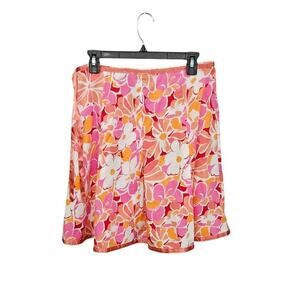 Vintage Pink Floral Pleat Skirt Stretch Cotton A-Line Skirt Knee Length Sz 16 XL